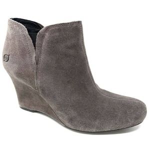 Born Ankle Booties Gray Suede Leather Wedge 7.5 M